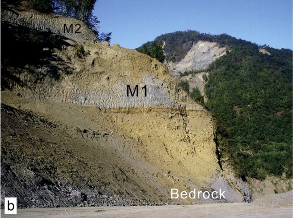 Stratified ancient landslide deposits.