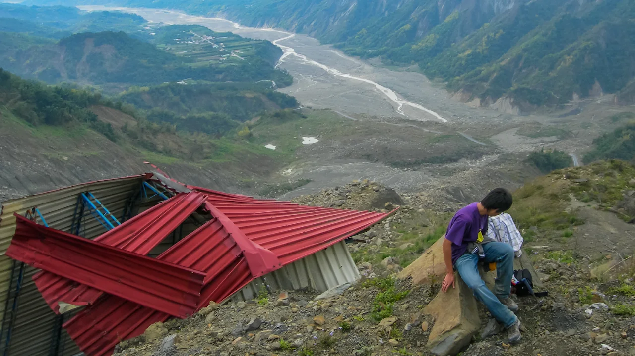 Illustration of landslide origins and landscape effects.