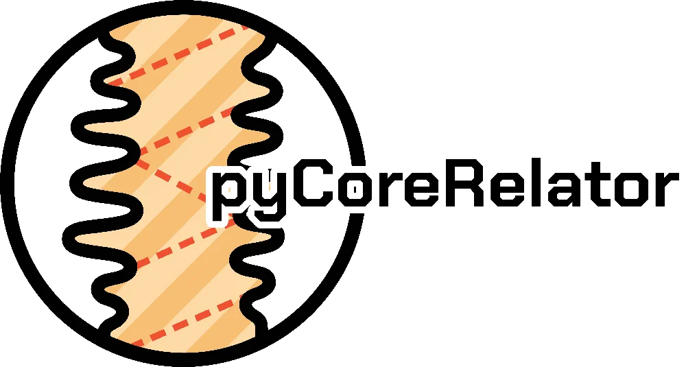 pyCoreRelator logo: a split core with matching beds